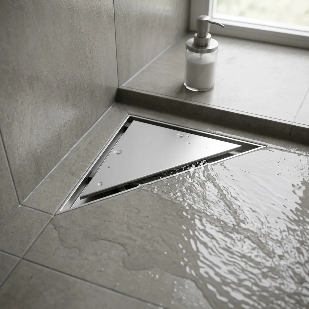 304 Stainless Steel Triangular Corner Drain Designed for Durability in High-Traffic Wet Zones and Effective Management