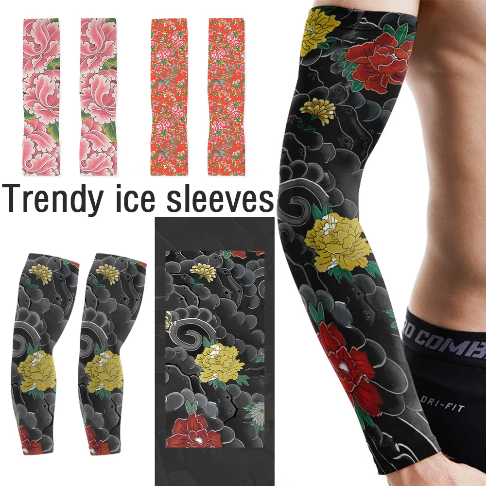 

Trendy tattoo flower arm sleeves men women summer arm guards ice hand sleeves outdoor cycling travel print sunscreen arm sleeves