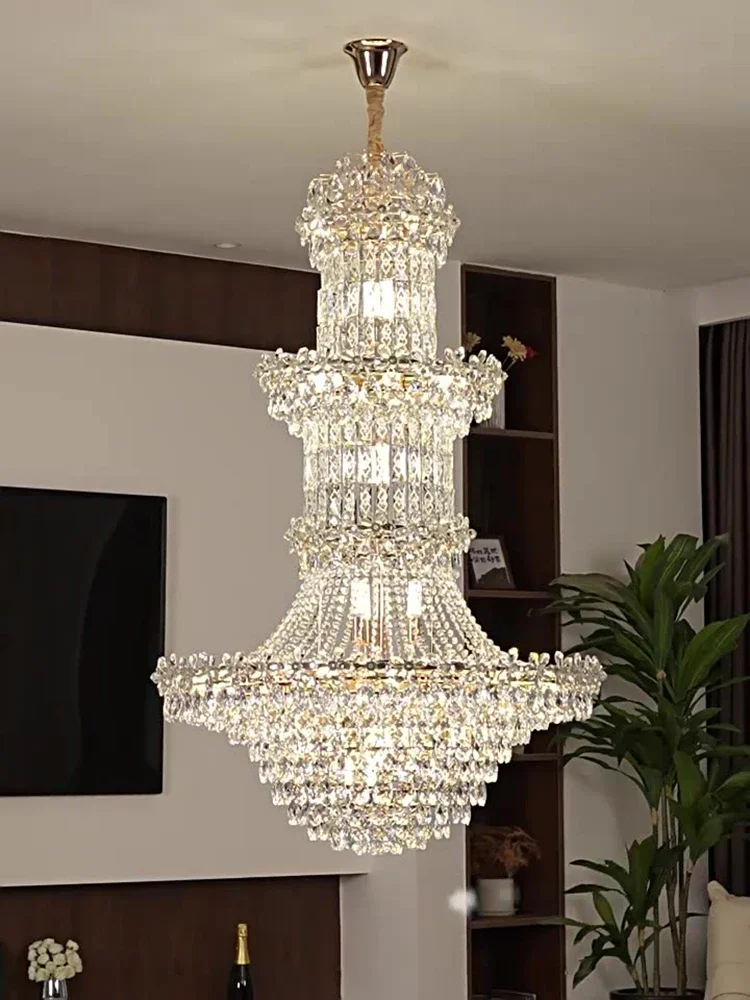 Modern Duplex Building Living Room Chandelier Hotel Lobby Crystal Lamp European Luxury Villa Long Chandelier New Design Hot Sale