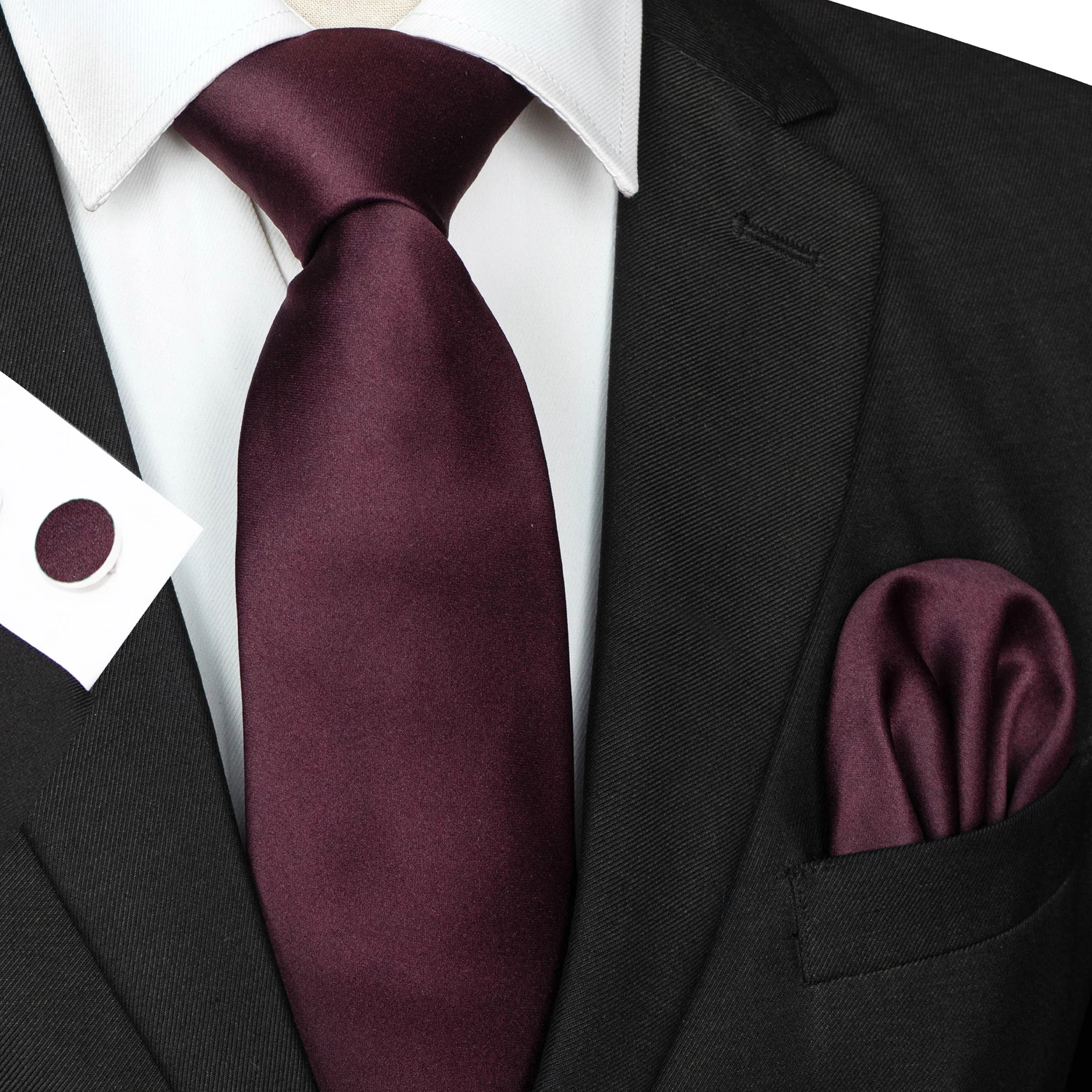 30 verschiedene Farben, solide Polyester-Krawatten für Herren, Einstecktuch, Manschettenknöpfe, Geschenk, Hochzeits- und Party-Accessoires, 8cm Krawatten-Set, kostenloser Versand – Detail 21