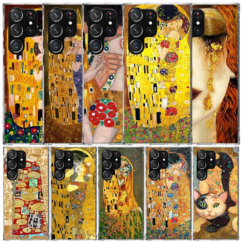 Kiss by Gustav Klimt Desig Etui na telefon do Samsung Galaxy S22 S23 S24 Ultra S21 S20 FE S10 Plus S10E S9 S8 + S7 Edge Soft TPU Bac