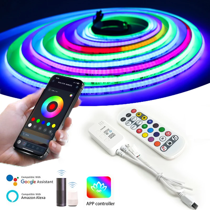 

Tuya Smart WiFi RGBIC COB LED Strip WS2811 Chip, Flexible RGB Neon Strip, 12V, App Control Compatible with Alexa & Google