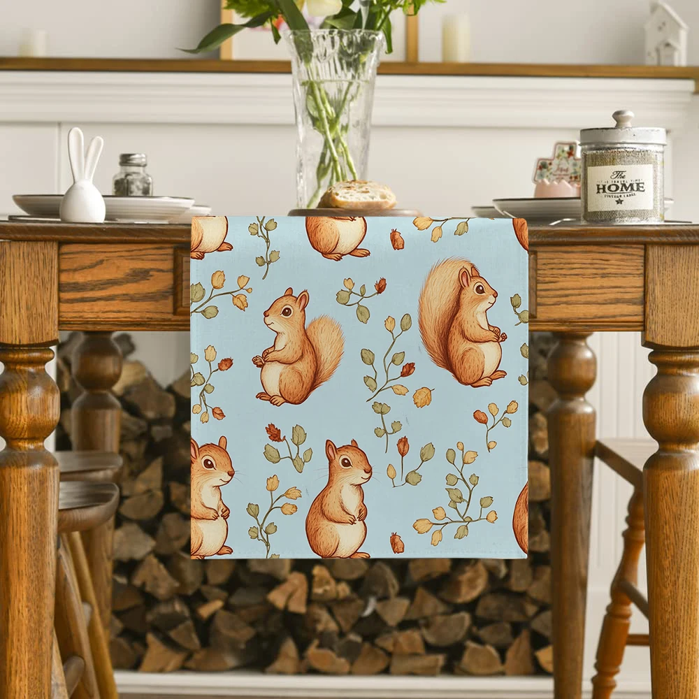 Squirrel Leaf Flower Table Runner Wedding Decoration Cloth Dining Decor Coffee Table Runners Washable Dining Long Cloth