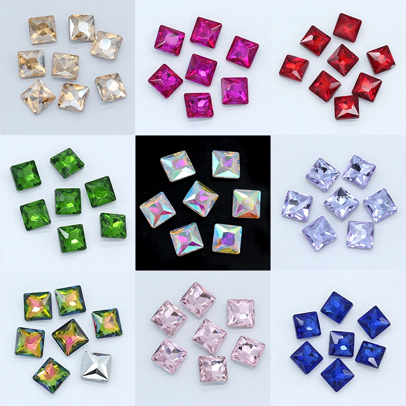 24colors Hot Sale Square Flat Back Rhinestones Square crystal glass pointed Rhinestones For Jewelry Clothing Nail Art Decoration