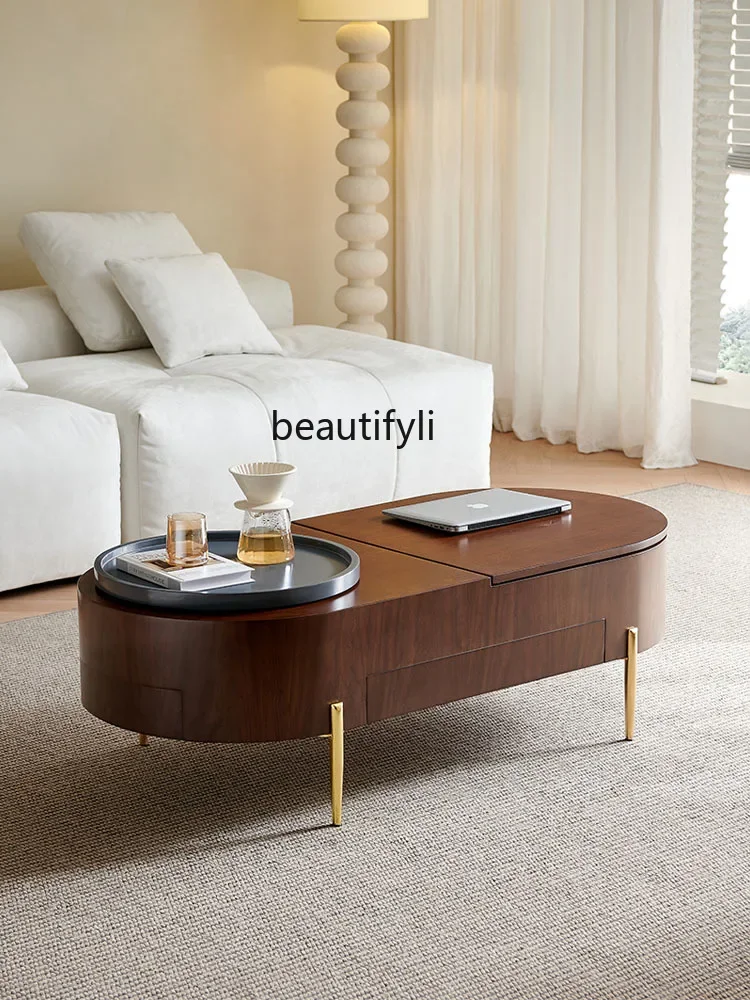 

Oval Lifting Coffee Table New Retro Style Living Room Home Multi-Functional Small Apartment Tea Table