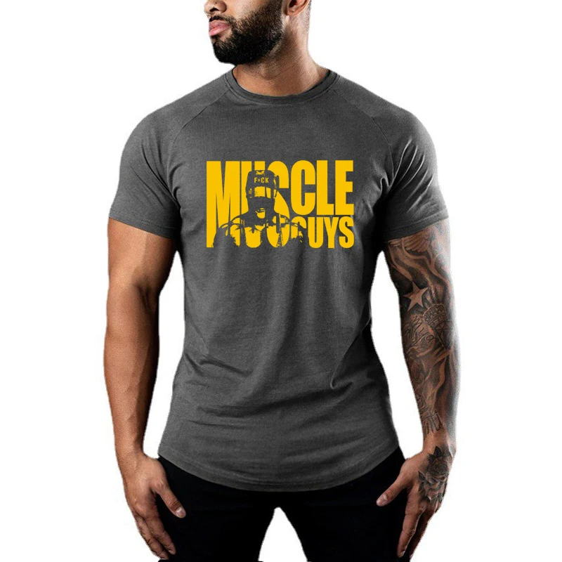 Summer Men New Fitness Tank Top Sports Gym Workout Running Basketball Pumping iron Training Short Sleeve Comfort  Raglan T-shirt