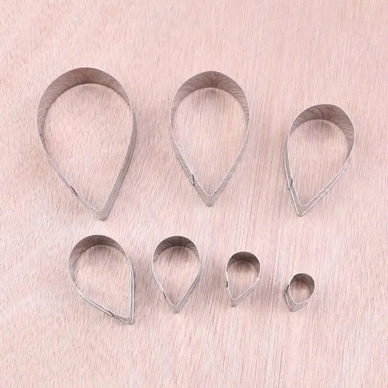 7Pc/Set Waterdrop Shaped Stainless Steel Rose Petal Biscuit Knife Mold Home Pastry Molds Sugar Processing Baking Cake Decor Tool