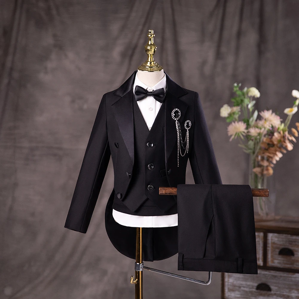 

Black Suits for Boy Piano Performance Children Stage Violin Tailcoat Formal School Graduation Ceremony Kids Clothes 3 Piece