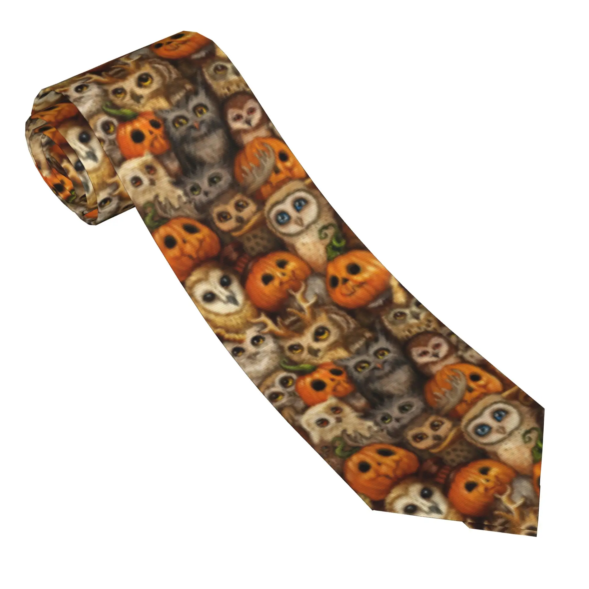 Halloween Cartoon Necktie 8 cm Weird Owl Pumpkin Neck Ties for Men Silk Classic Shirt Accessories Gravatas Wedding Accessories