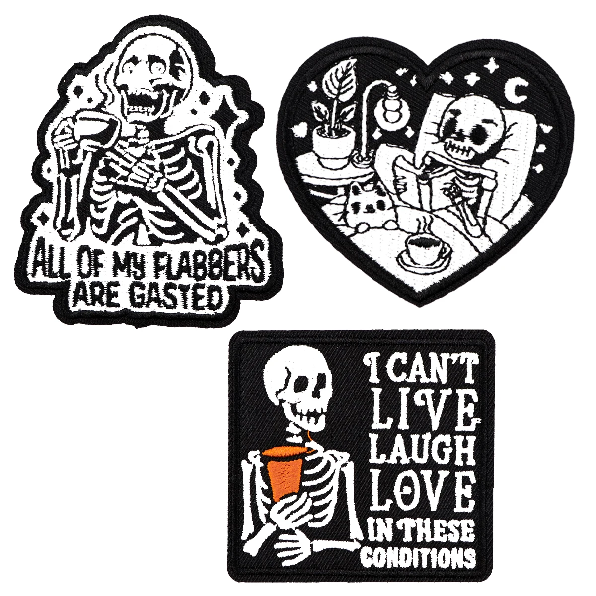 

Skeleton And Cat Embroidery Patch Iron On Patches For Clothing Thermoadhesive Patches On DIY Jackets Jeans Sewing Stickers