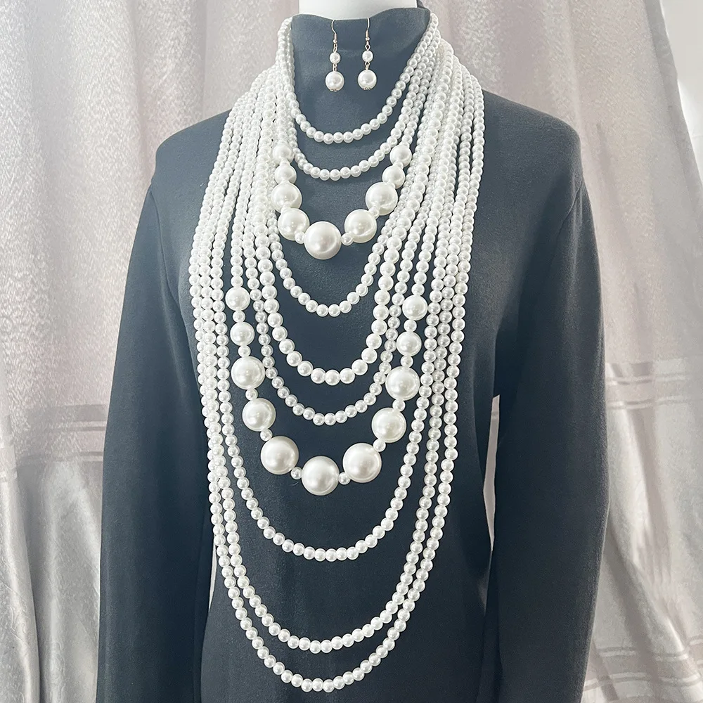 Multi-Layer Pearl Chain Necklace Earring Set 2025 Customized Tassel Luxe Wedding Beaded Body Pearl Chain