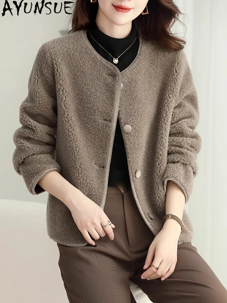 AYUNSUE Cappotto di Lana 100% Donna Grana Pecora Shearling Giacca Autunno Inverno Abbigliamento Donna Nuovo in Cappotti Пegoьто Ж Dien onderе Pelliccia Composita