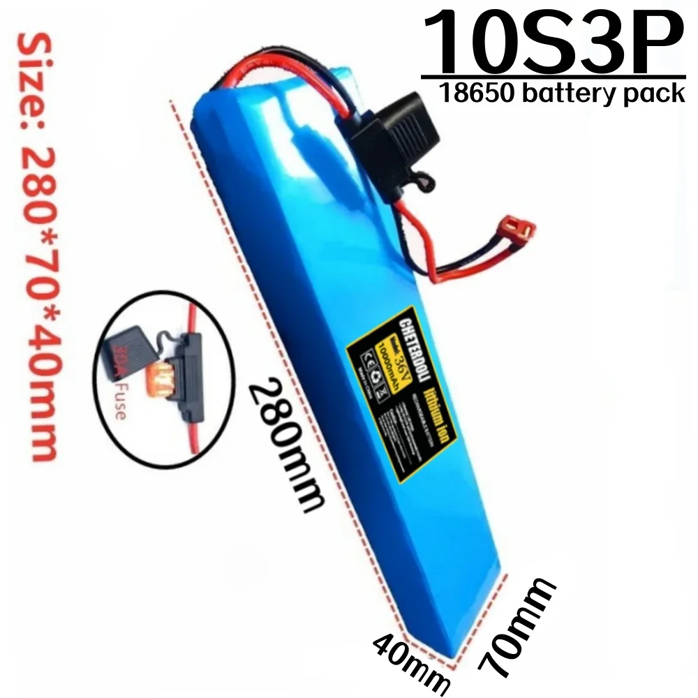

New 36v 10000mAh 18650 battery pack 10S3P 500W high power and capacity,for 36v electric scooters, with 30A fuse XT60 or T plug.