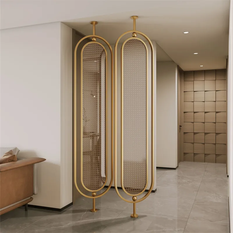 Living room entrance entrance partition screen modern simple bathroom stainless steel rotating rattan Changhong glass partition