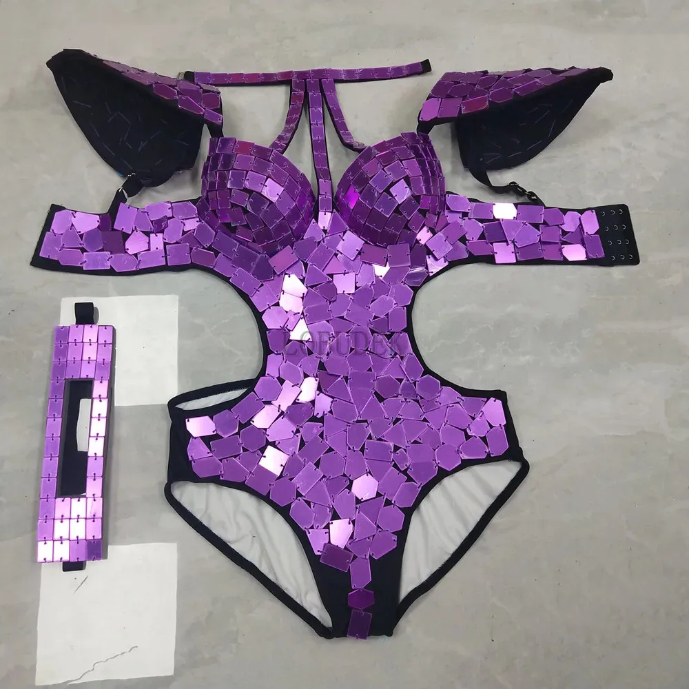 Body con spalle scoperte a specchio glitterato Bar Discoteca Donna Performance sexy Abbigliamento da palcoscenico Club Party Ballerini Gruppi Drag Queen Costume