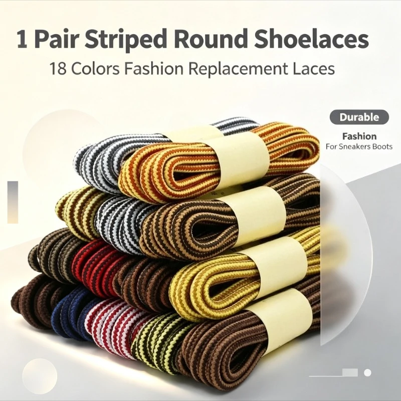 Fashion Double Color Striped Round Shoelaces 18 Color Options Durable Shoe Strings for Casual Shoes Sneakers Boots
