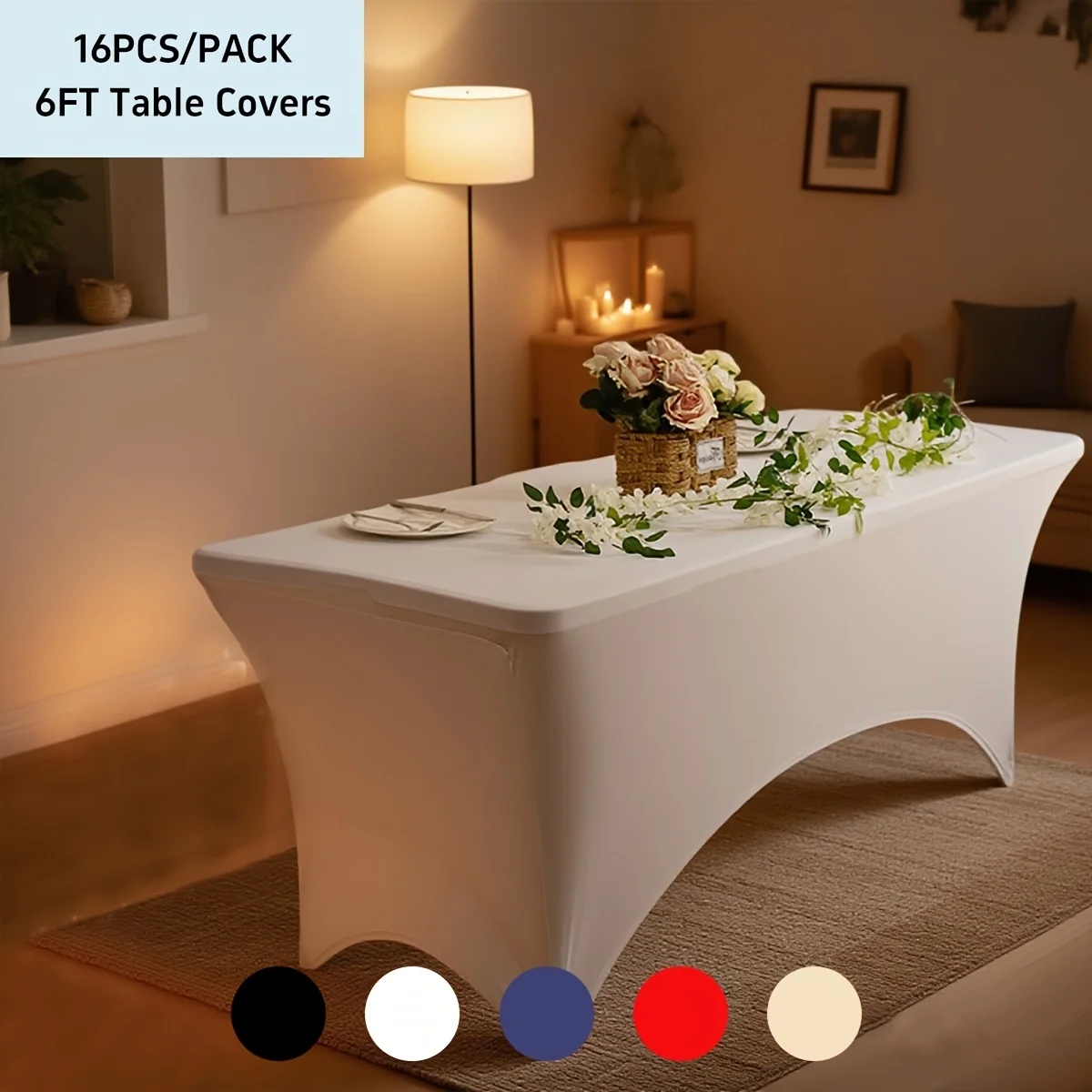 

16pcs/Pack of 180Gsm High-Weight Rectangular 6Ft Elastic Fabric Table Covers, Rich in Color, Suitable for Restaurant, Kitchen, B