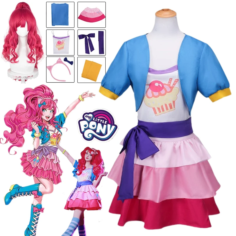 

Аниме Pinkie Pie, карнавальный костюм, униформа Little Ponyy, парик, мини-юбки, полный комплект, наряд, вечерние платья на Хэллоуин, женские наряды
