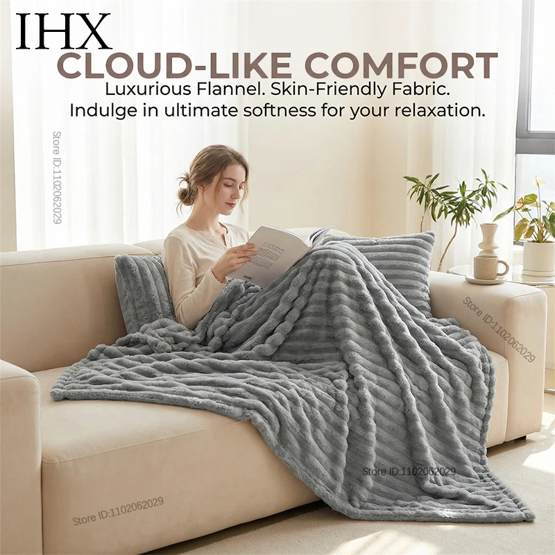 IHX Solid Color Imitation Rabbit Plush Milk Plush Thickened Thermal Leisure Home Blanket Office Nap Blanket, Custom Blanket Size