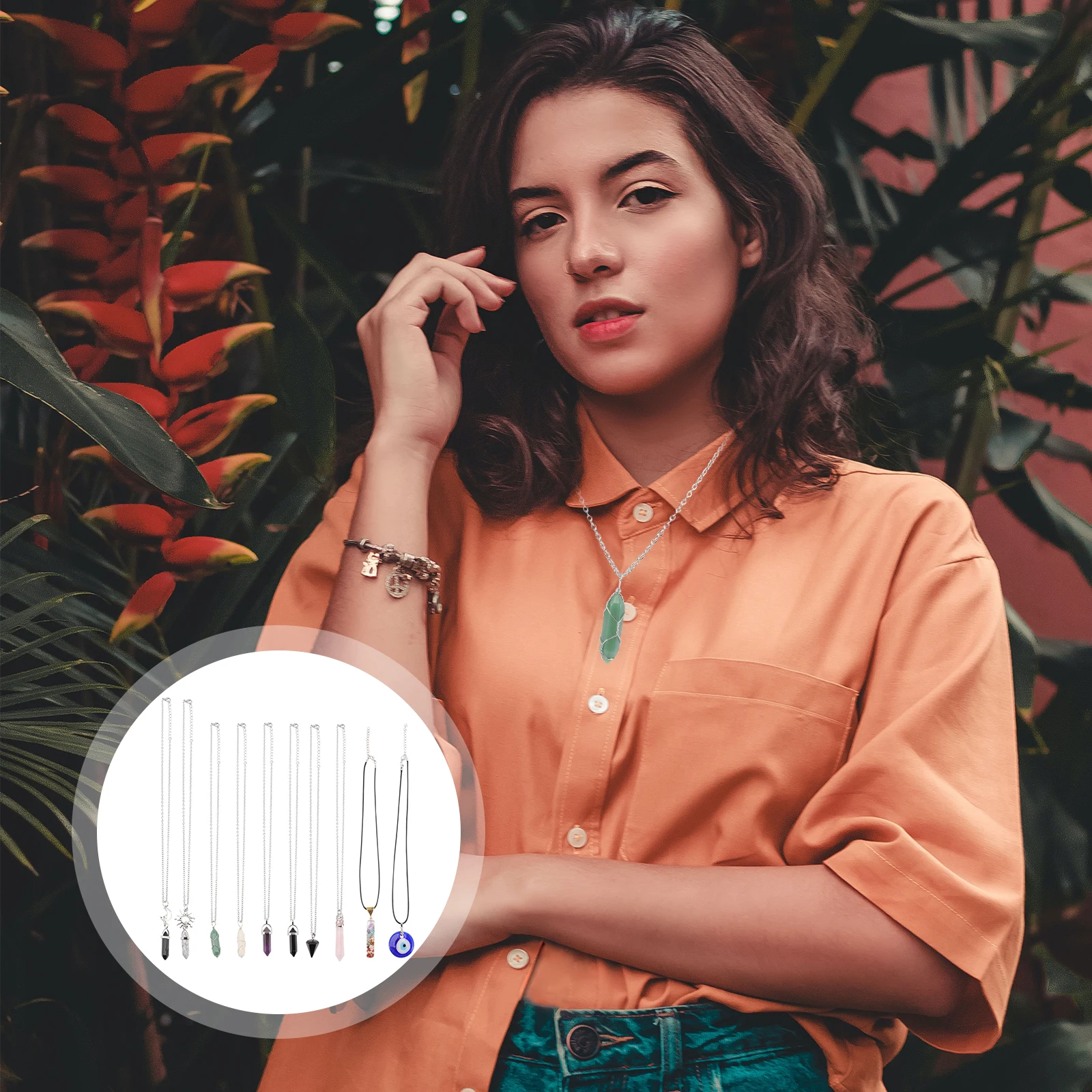 

10Pcs Crystal Neck Pendant Necklace Hexagonal Style Elegant Festival Party Neck Chain Women Decoration Female Necklace