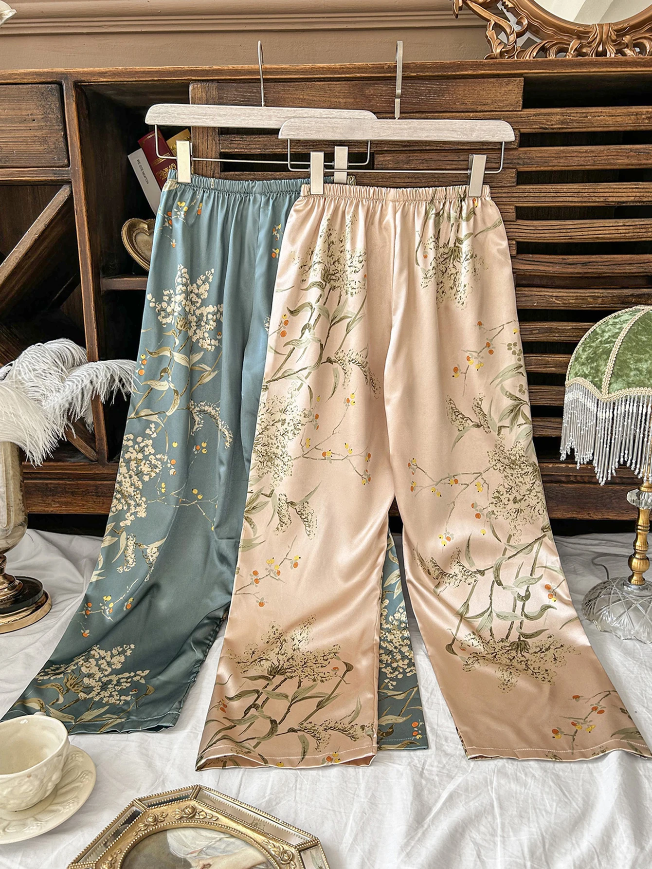 Damesbroeken, elastische taille, vintage bloemenprint, elegant, comfortabel, 2025, nieuwe collectie, dunne broek, stijlvol, ontspannend huis