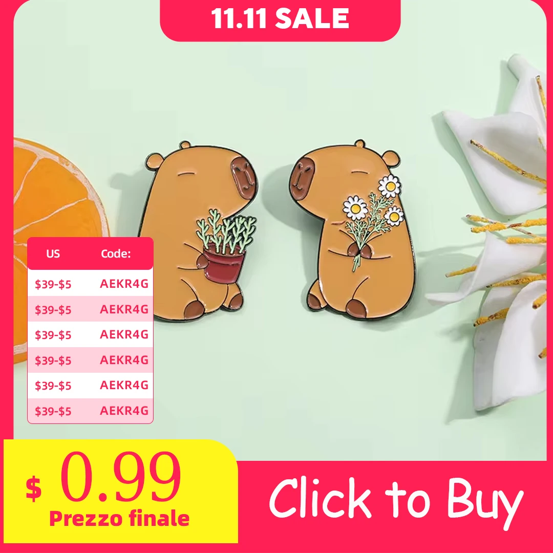 Wholesale Cute Capybara Enamel Pins Cartoon Animal Hard Metal Brooches Shirt Backpack Lapel Badge Jewelry Gift for Kids Friends