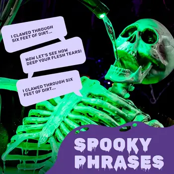 Halloween Outdoor Decoration, 5ft Life-Size Animatronic Drinking Skeleton Haunted Prop with Endless Liquid Pouring Effect, Green LED Lights and Spooky Sounds for Garden Yard Lawn 6