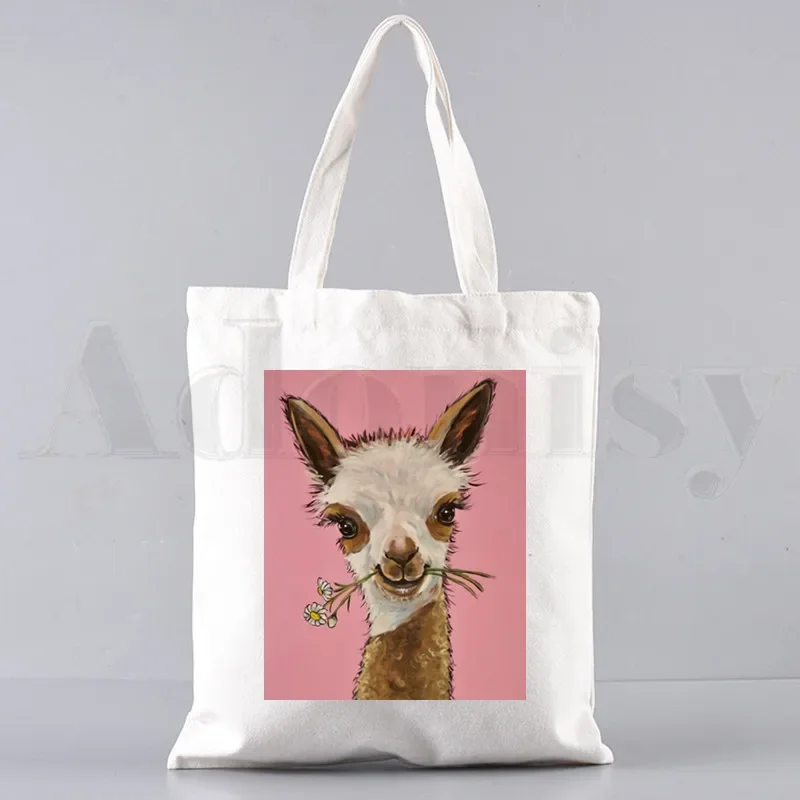 Alpaca No Prob Bolsas Unissex Lona Lhama Design Atraente Sacola Uso Diário Reutilizável Viagem Casual Pretty Shopping Bag