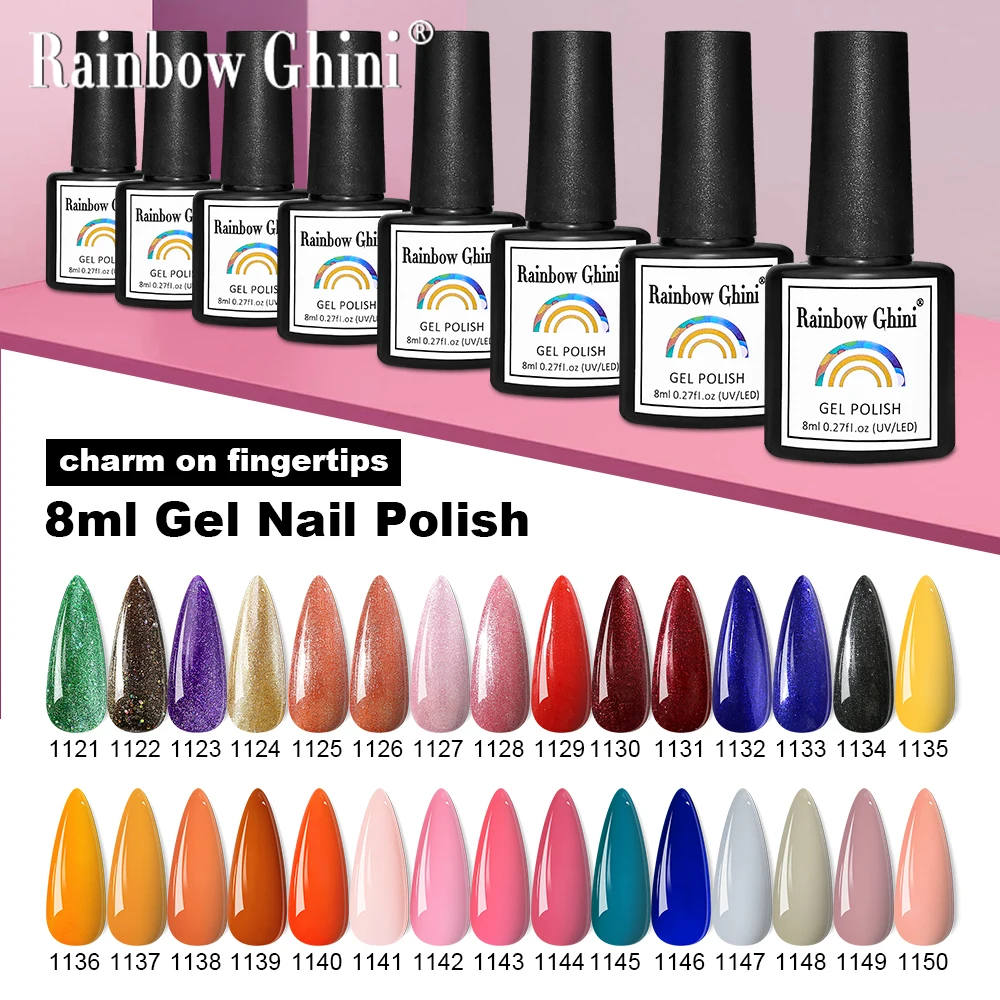 

Rainbow Ghini 6Pcs/Set 8ml HEMA TPO Free Nail Polish Dark Tone Nail Polish Set Glitter Dark Brown Autumn & Winter Trendy Nail