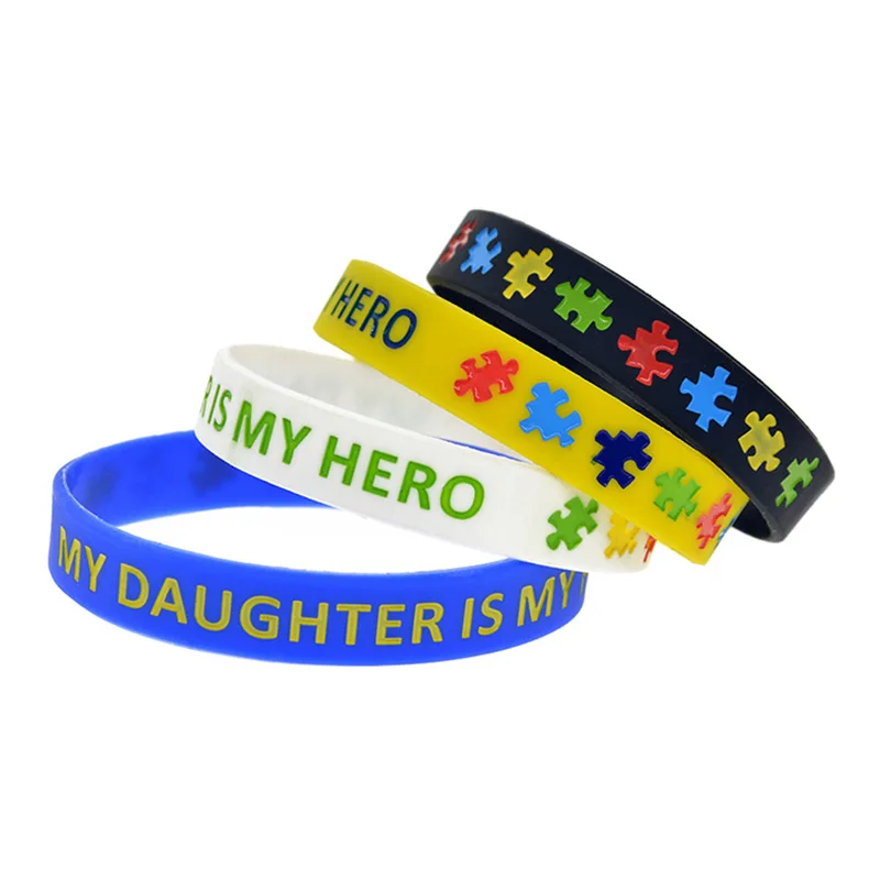 50 Pcs My Daughter is My Hero Silicone Bracelet Puzzle Logo Fashion Bangle Adult Size 4 Colors