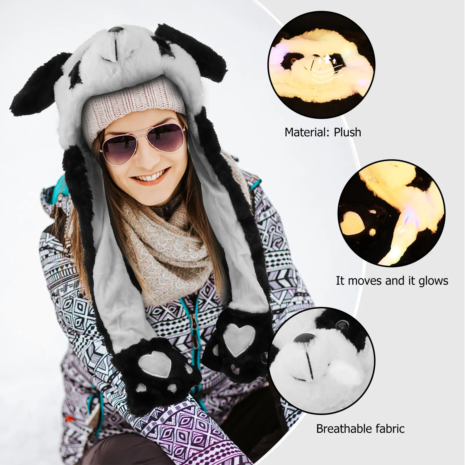 1Pcs Cartoon Headgear Warm Winter Hat Funny Moving Ears Trendy Performance Costume Photo Prop Cartoon Headgear