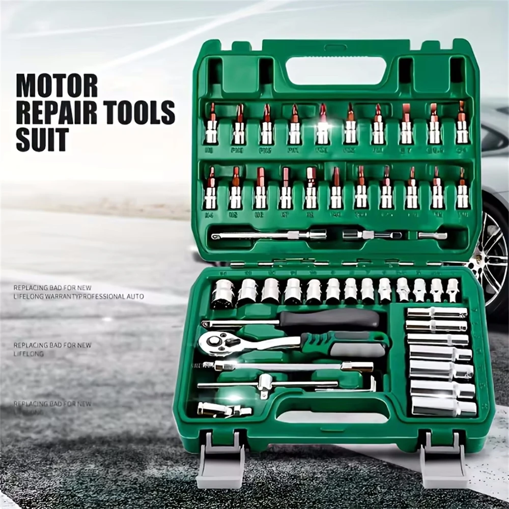 

46pcs Set 1/4 Inch Drive Socket Ratchet Wrench Set, with Bit Socket Set Metric and Extension Bar for Auto Repairing