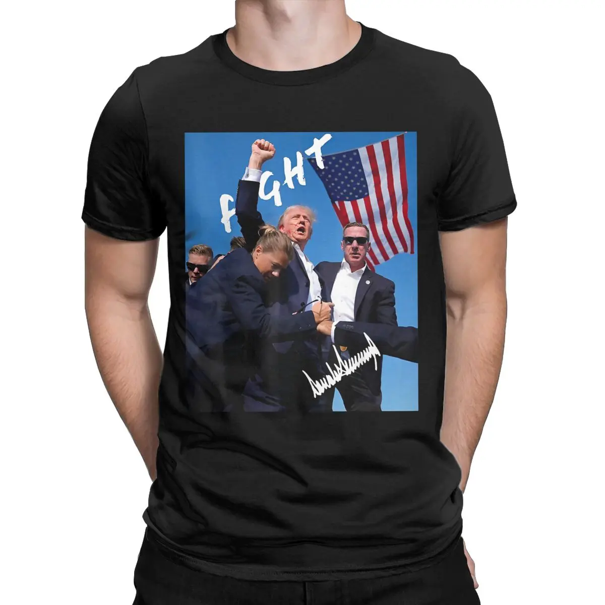 Leisure Donald Trump Fight Fist T-Shirts for Men O Neck Pure Cotton T Shirt Assassination Survive Short Sleeve Tees New Clothing