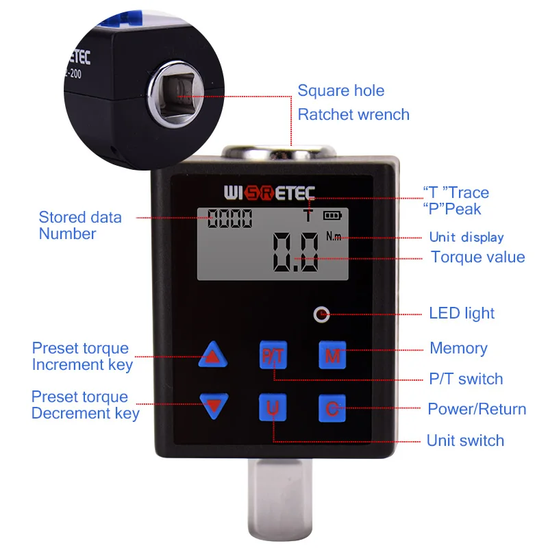 Wisretec Electronic digital torque wrench torque meter 0.3-340NM torque adapter  1/4 3/8 1/2 Bike and car repair tools