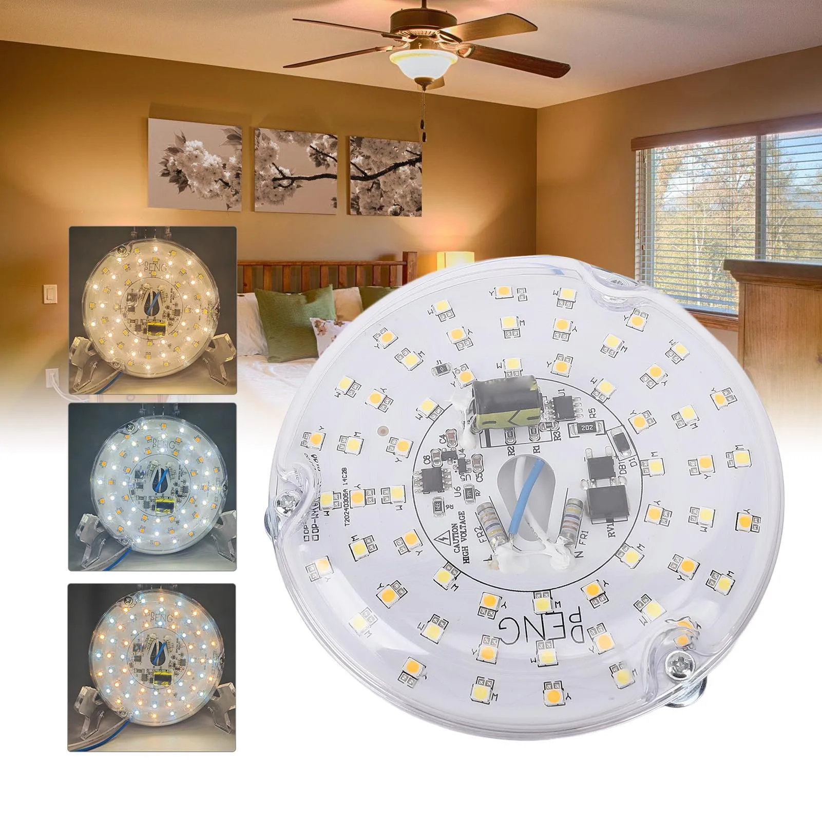 LED-Nachrüstbeleuchtungsset, 3 CCT, 3000 K, 4000 K, 6000 K, 10,2 cm, Deckenventilator, LED-Licht, Ersatz, Speicherfunktion, rund, für Deckenleuchte