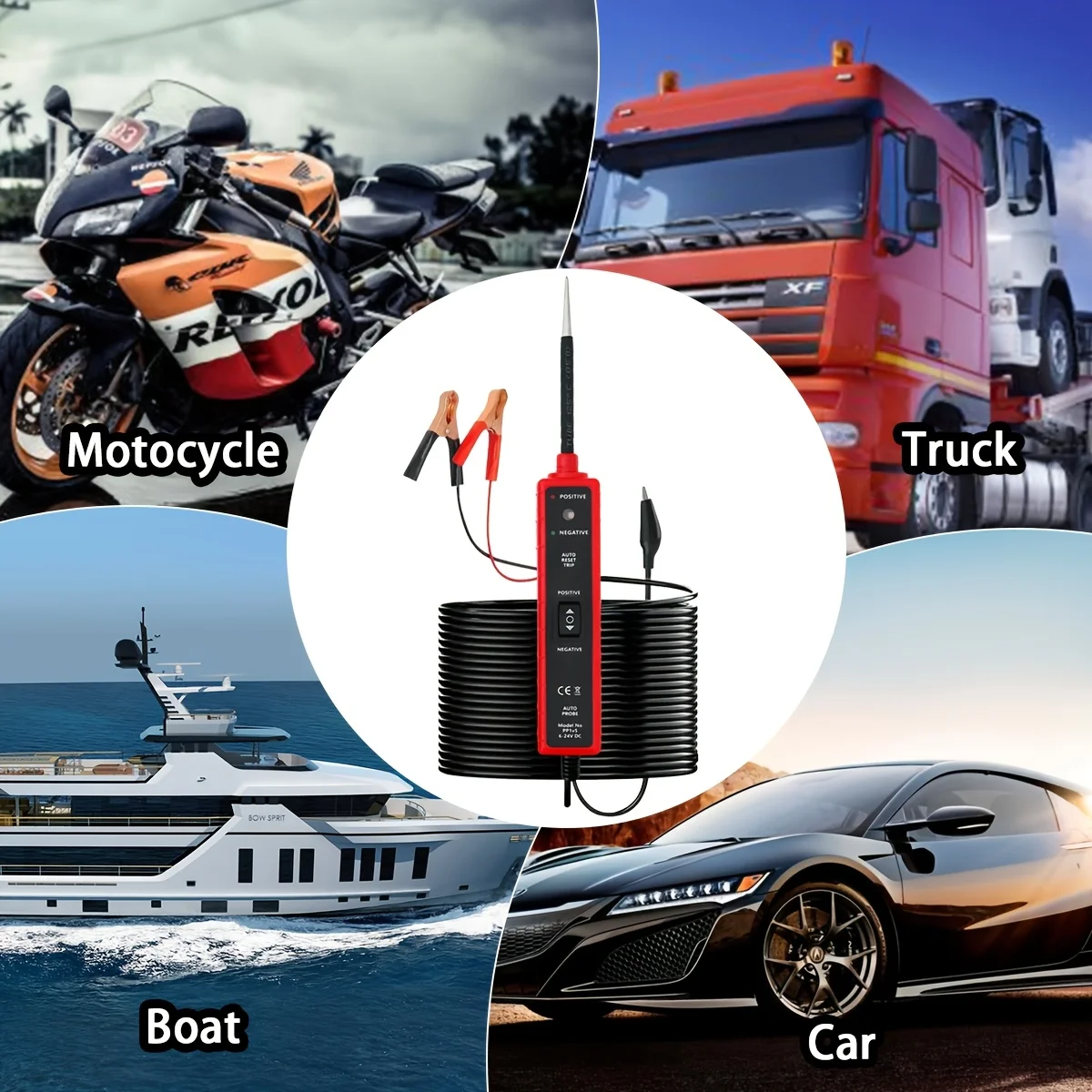 

Тестер автомобильного аккумулятора постоянного тока 1, 6–24 В, тестер автомобильной и электрической системы с непрерывной полярностью, коротким замыком, защитой от заземления и перегрузки для диагностики автомобилей и электрооборудования