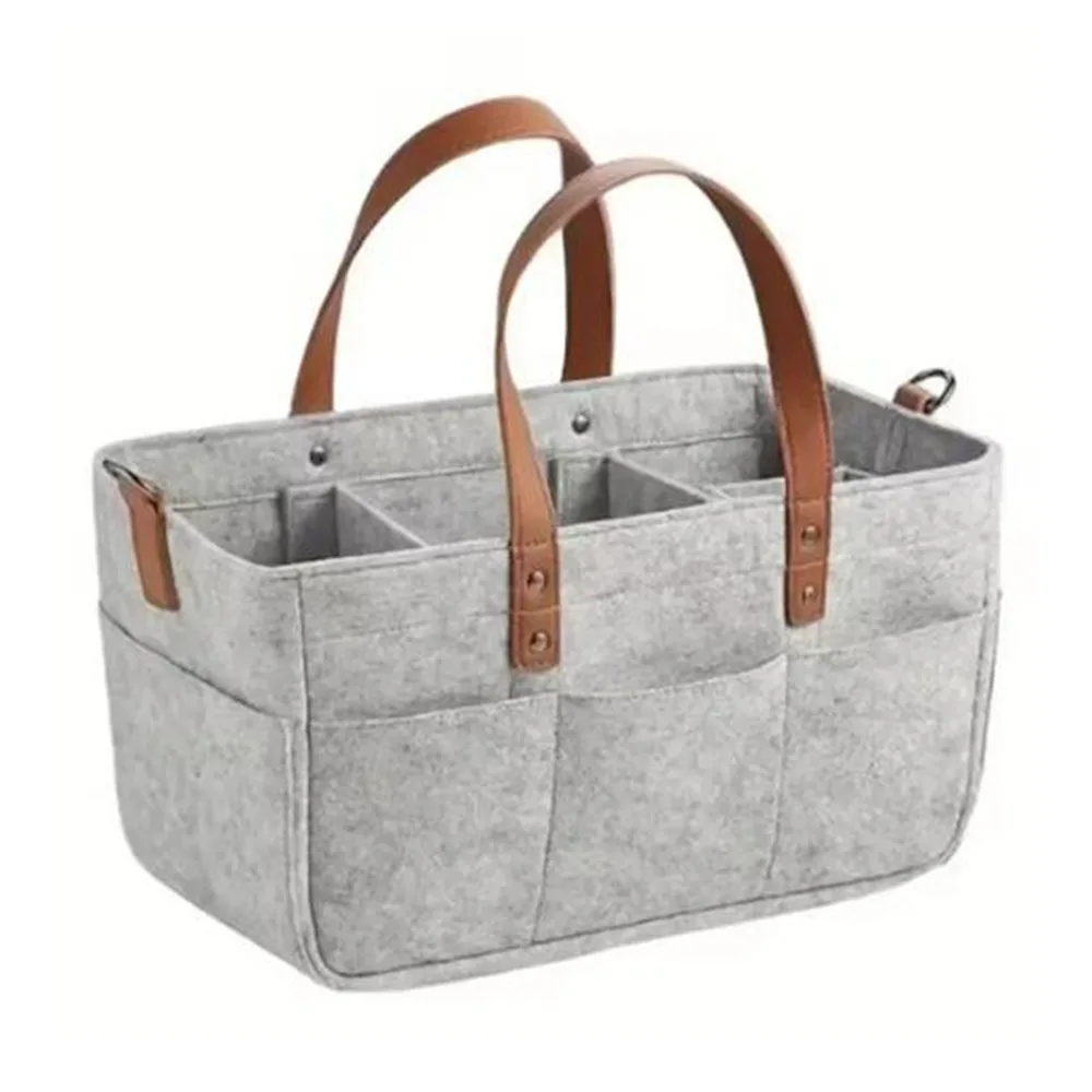 

Nursery Organizer Large Capacity Felt Diaper Storage Bag Portable with Handle Baby Felt Storage Basket Foldable Mummy Bag Travel