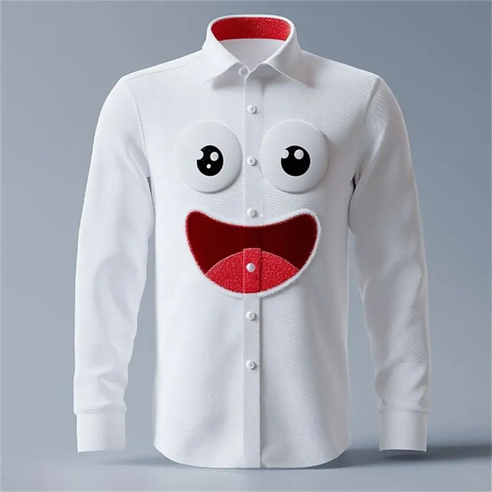 قميص رجالي عصري جديد بطابع عيد الميلاد قميص رجالي مطبوع ثلاثي الأبعاد بأزرار طية صدر السترة وأكمام طويلة لقضاء العطلات في الهواء الطلق قميص غير رسمي مقاس كبير