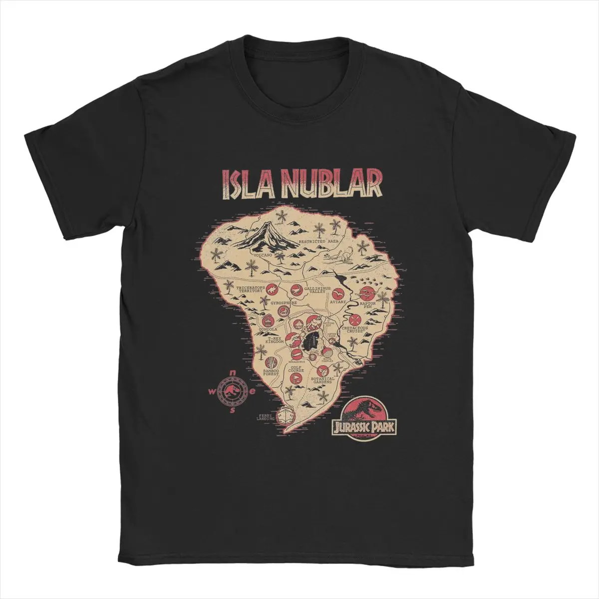 Men Jurassics Parks Isla Nublar 1993 Dino Treasure Map T Shirts 100% Cotton Clothing Short Sleeve Tees 4XL 5XL 6XL T-Shirt