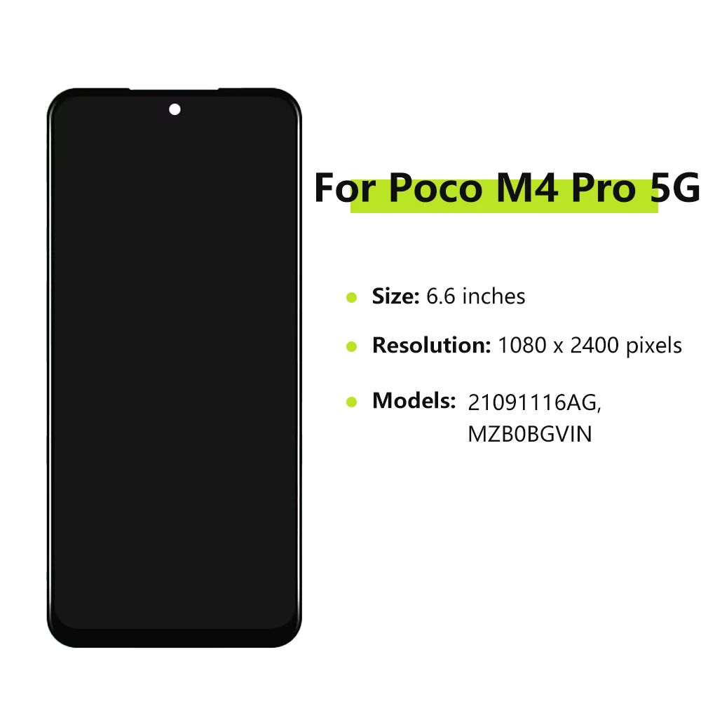 6.6\'\' Screen For Xiaomi POCO M4 Pro 5G LCD MZB0BGVI 21091116AG Display Touch Screen Digitizer Assembly For POCO M4 Pro 5G LCD