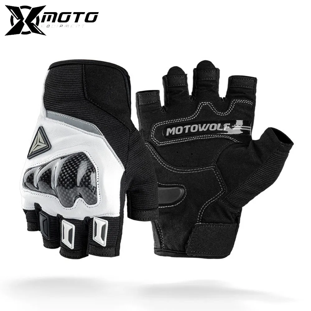 

Leather Motorcycle Riding Gloves Summer Anti Drop Half Finger Motorbike Gloves Touch Screen Motocross Gloves Men