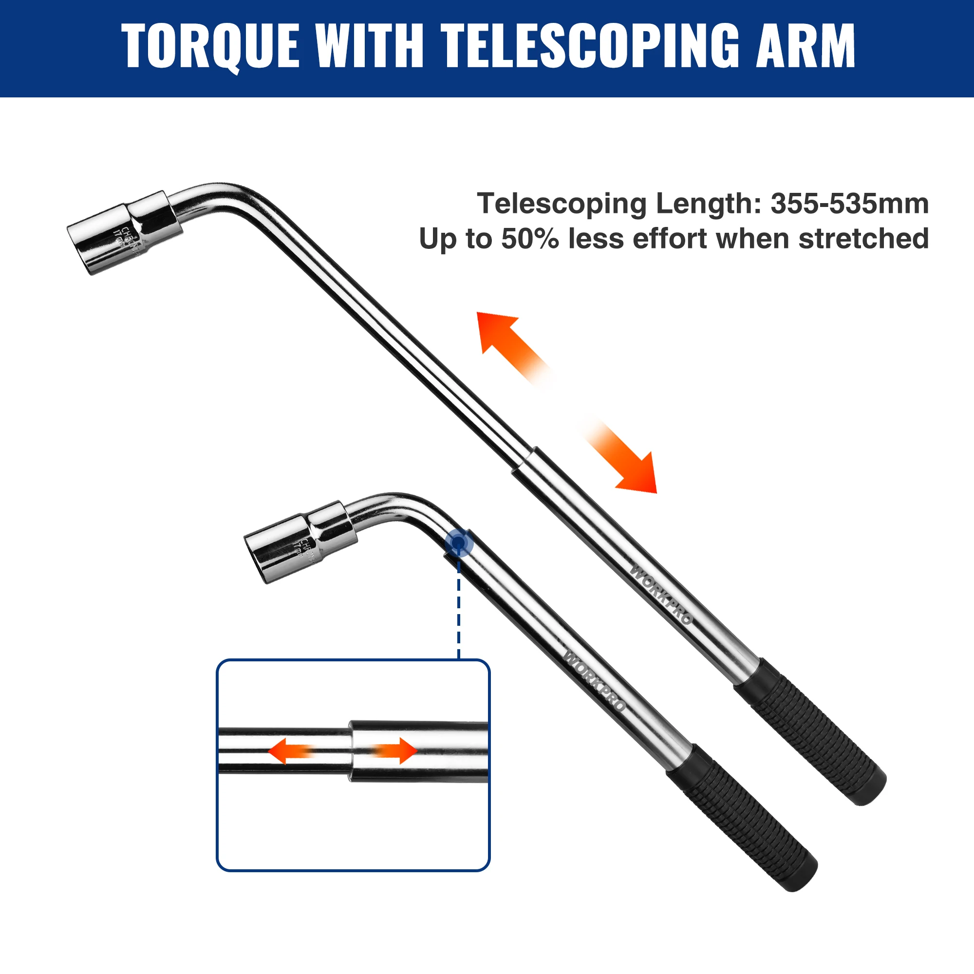 Imagem -05 - Workpro-car Repair Tool Kit com Soquete Grupo Chave Telescópica Auto Spanner Lug