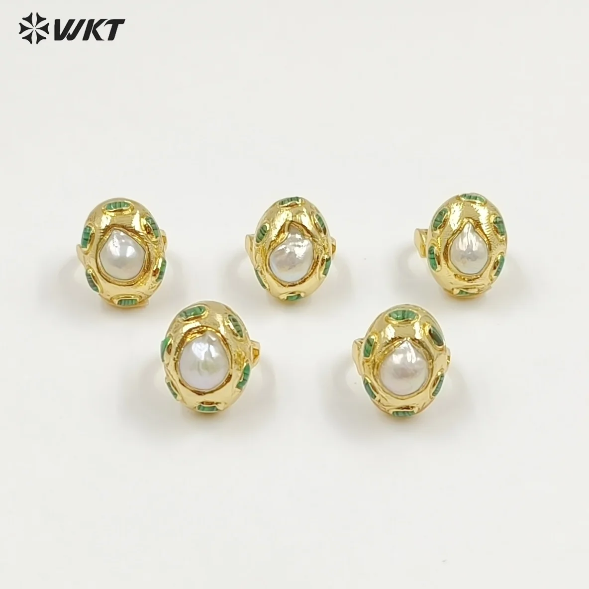 

WT-MPR151 Fine Baroque And Malachite Stone Beads Paved Design With 18k Gold Plated Opeaning Ring For Unisex Retro Accessory