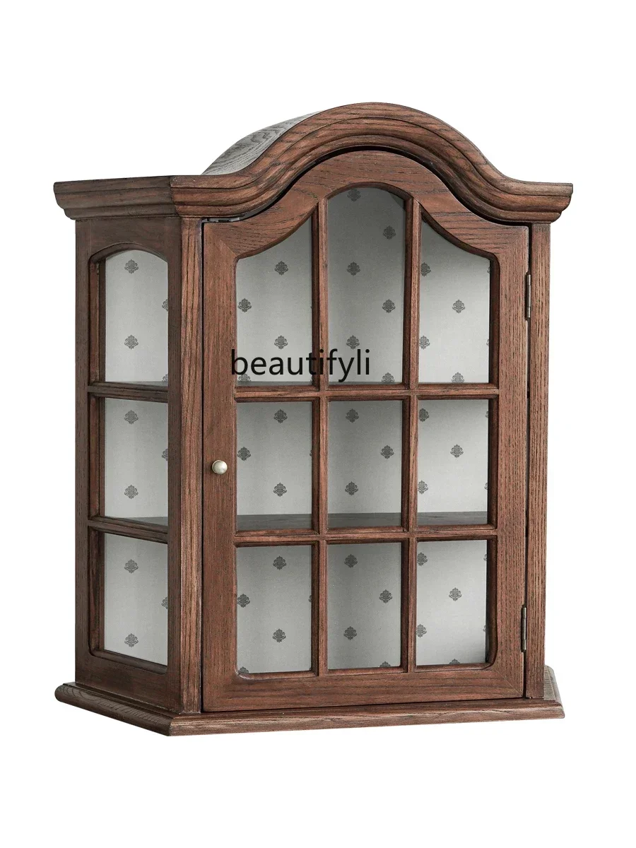 K185 French Retro Solid Wood Showcase Wall Storage Antique Wall-Mounted Storage Cabinet