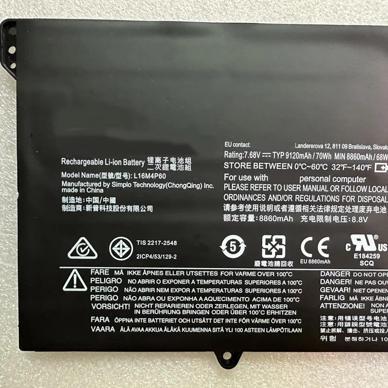 Imagem -03 - Bateria do Portátil para Lenovo Yoga Novo L16m4p60 L16c4p61 5b10n17665 5b10n01565 92013ikb Yoga Pro-13ikb 80y7002xge 80y700g6pb
