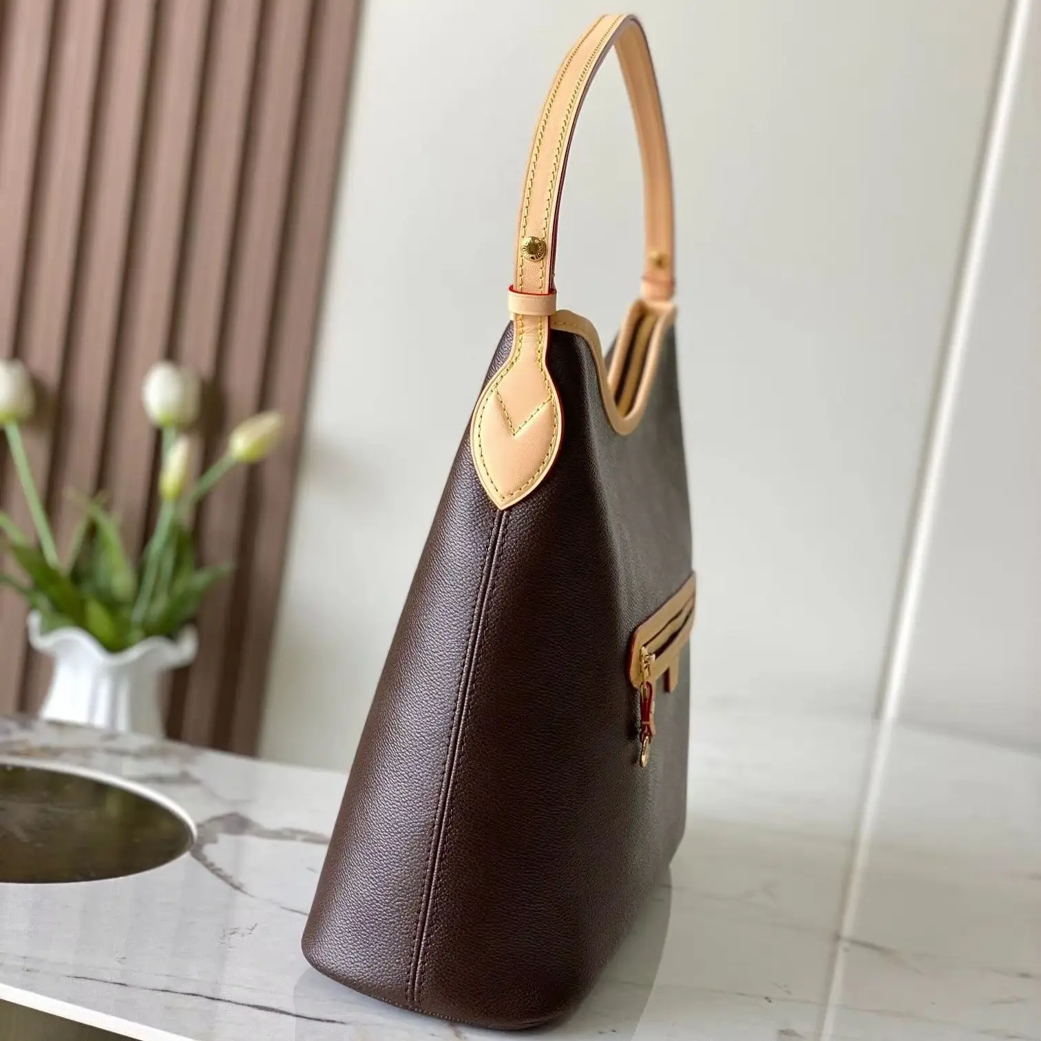 Monogram Canvas Hobo Shoulder Tote Bag, Luxury Large Capacity Handbag