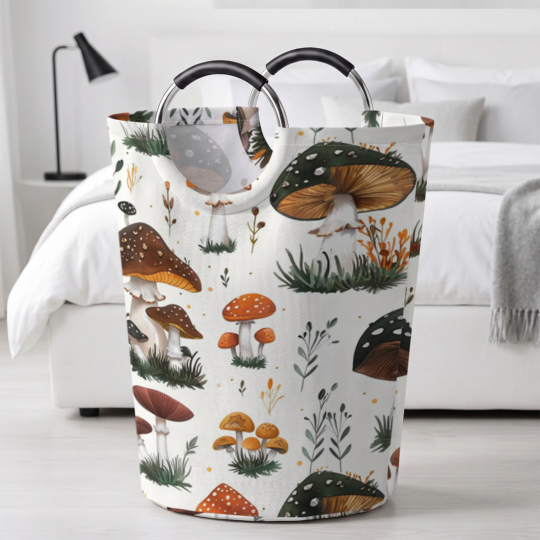 Watercolor Forest Mushroom Plants All‑Over Print Handheld Storage Basket, For Laundry, Bedroom & Home Sundries Storage