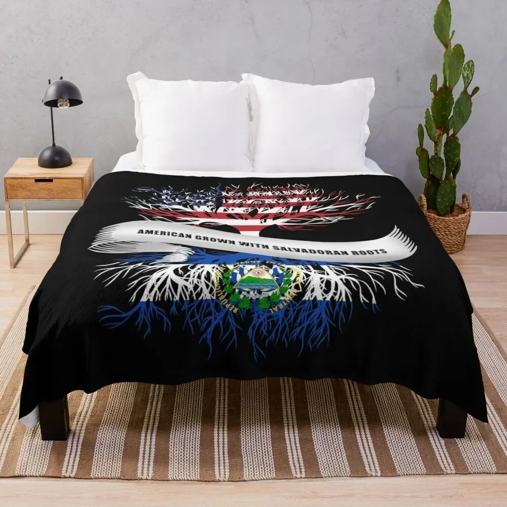 

American Grown with Salvadoran Roots El Salvador Throw Blanket Portable Lightweight Blanket for Travel Camping
