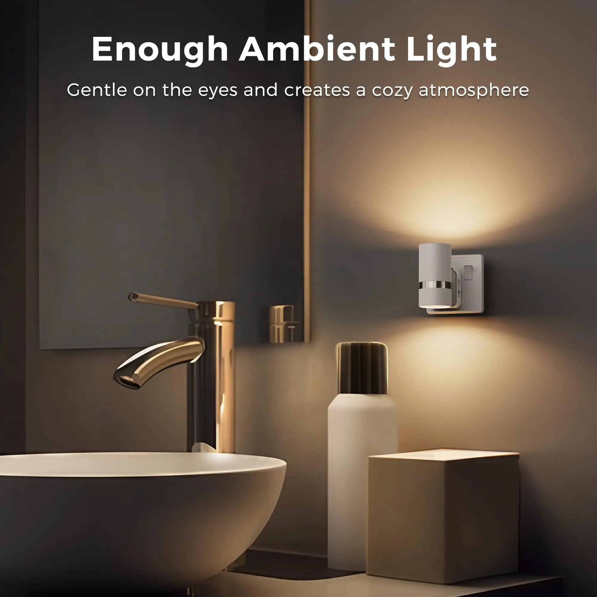 ضوء ليلي، ضوء ليلي قابل للتوصيل مع مستشعر من الغسق إلى الفجر، درجة حرارة اللون قابلة للتعديل (العنبر/3000K/5000K)، 5 مستويات سطوع