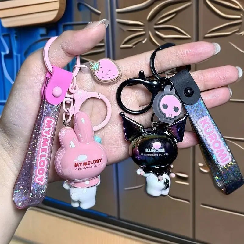 

Оригинальный блестящий переливающийся брелок Sanrio с персонажами Kuromi и My Melody, мультяшный кулон, защита от потери, для студенческой сумки и автомобиля, милый подарок